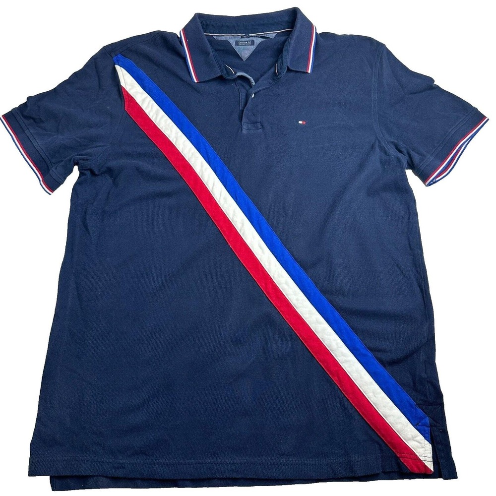 Tommy Hilfiger Mens Polo Shirt Blue Sz XXL TShirt Short Sleeve Custom Fit Stripe